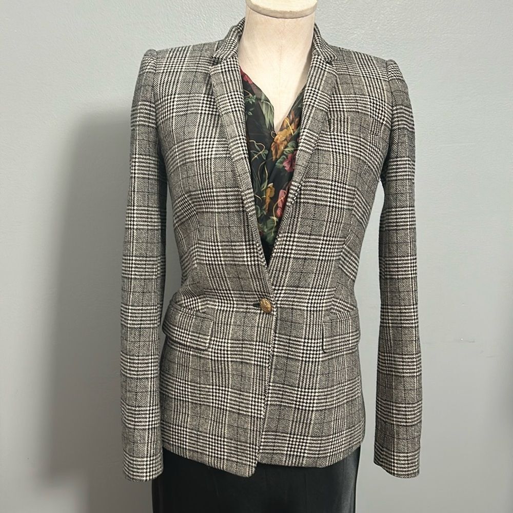 J. Crew Wool Black White Herringbone Style Single Button Blazer size 00
